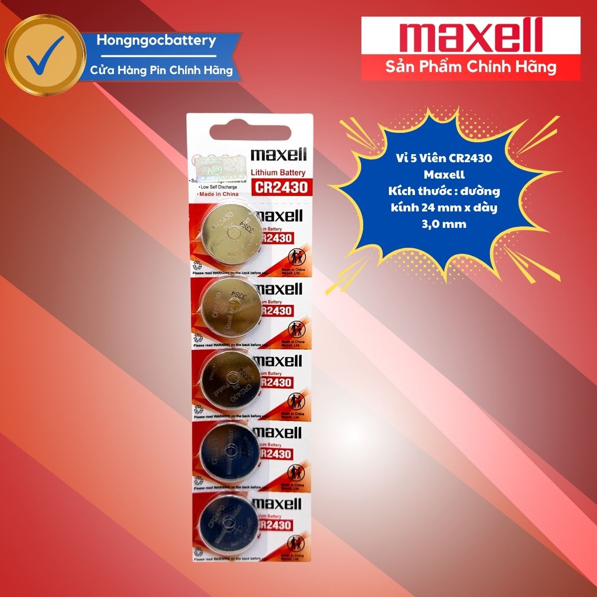Pin CR2430 Maxell Lithium 3V - Hàng chính Hãng