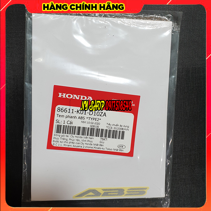 Tem Chữ ABS CHO SH ZIN HONDA ZIN HONDA VIỆT NAM ( GIÁ 1 ĐÔI)