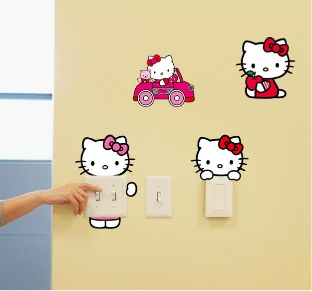 Decal dán công tắc ĐÈN - hình Mèo Hồng