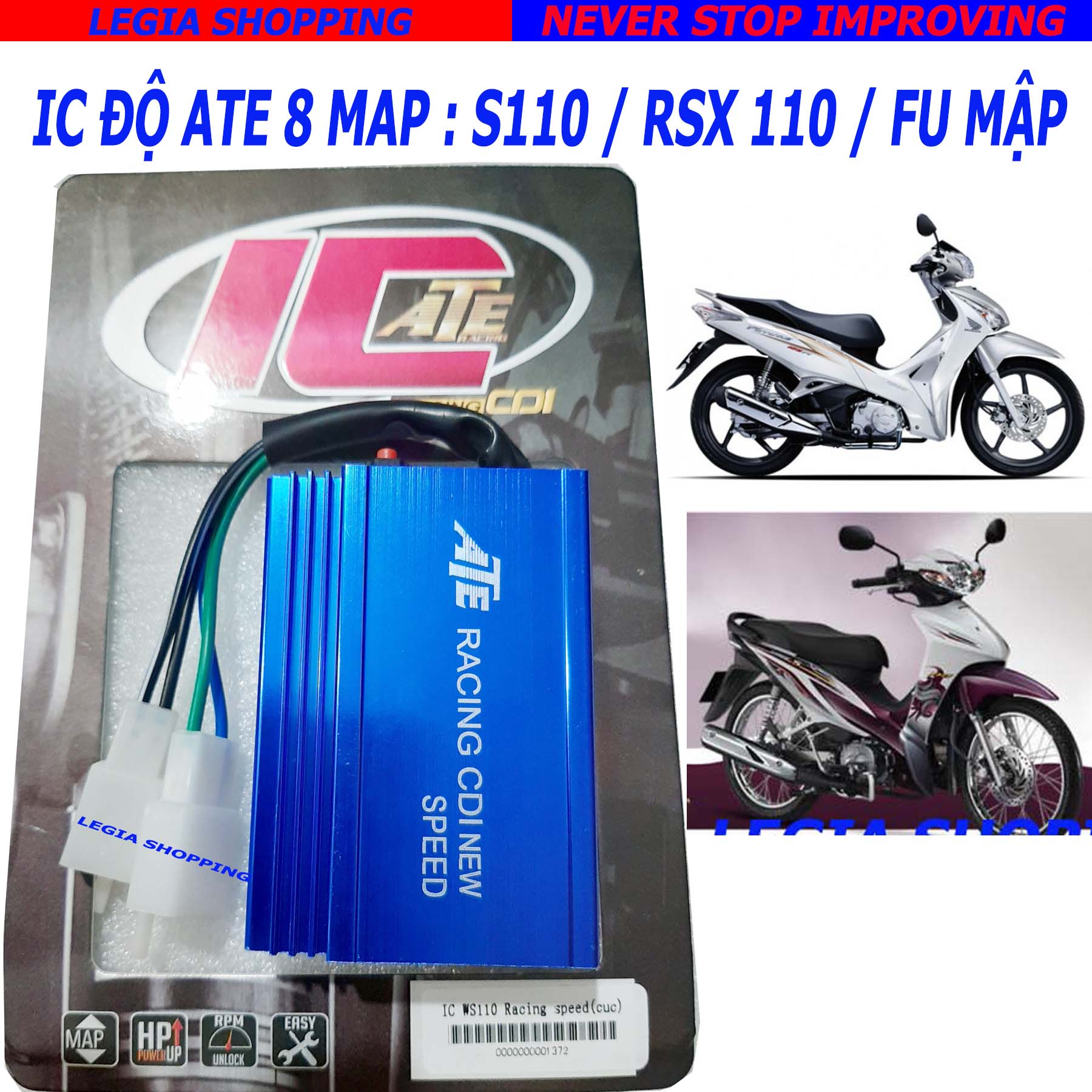 IC ĐỘ - MỞ TUA 8 MAP ATE RACING GẮN WAVE S110, Wave Blade, Future 2014, RSX 110