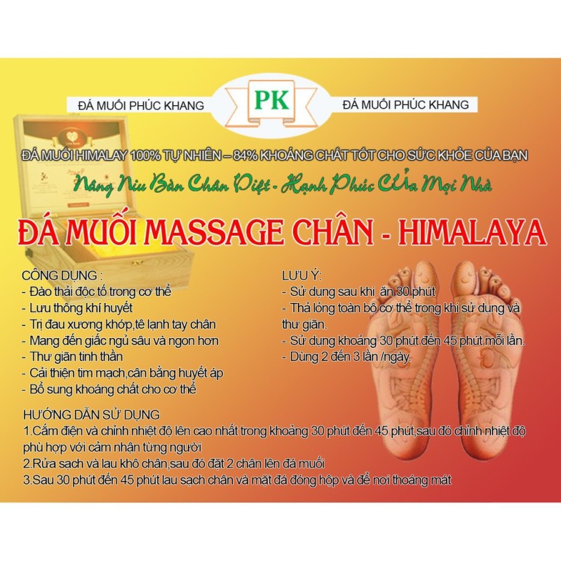 Đá muối Himalaya massage chân mặt thẳng- Hộp sơn cao cấp Phúc Khang Gía tốt nhập khẩu