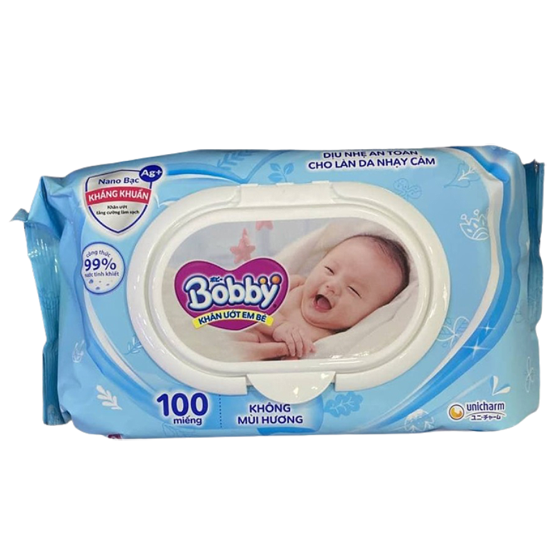 Khăn Ướt Bobby Không Mùi (100 Miếng) mẫu mới