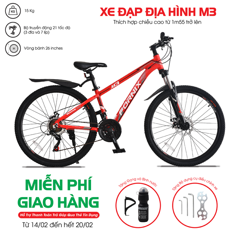 Mua [Trả góp 0%] Xe đạp địa hình thể thao Fornix M3 (KÈM SÁCH HƯỚNG DẪN)- Khung nhôm- Bảo hành 12 tháng + Tặng (Bộ lắp ráp)