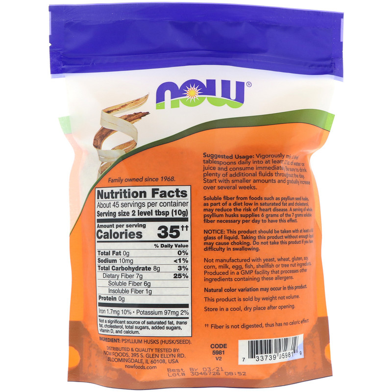 Bột mã đề Whole Psyllium Husks, chất xơ hòa tan 454g