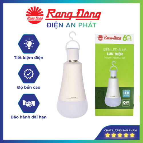 Đèn led bulb lưu điện, đèn tích điện 9w rạng đông model: a80.kc/9w