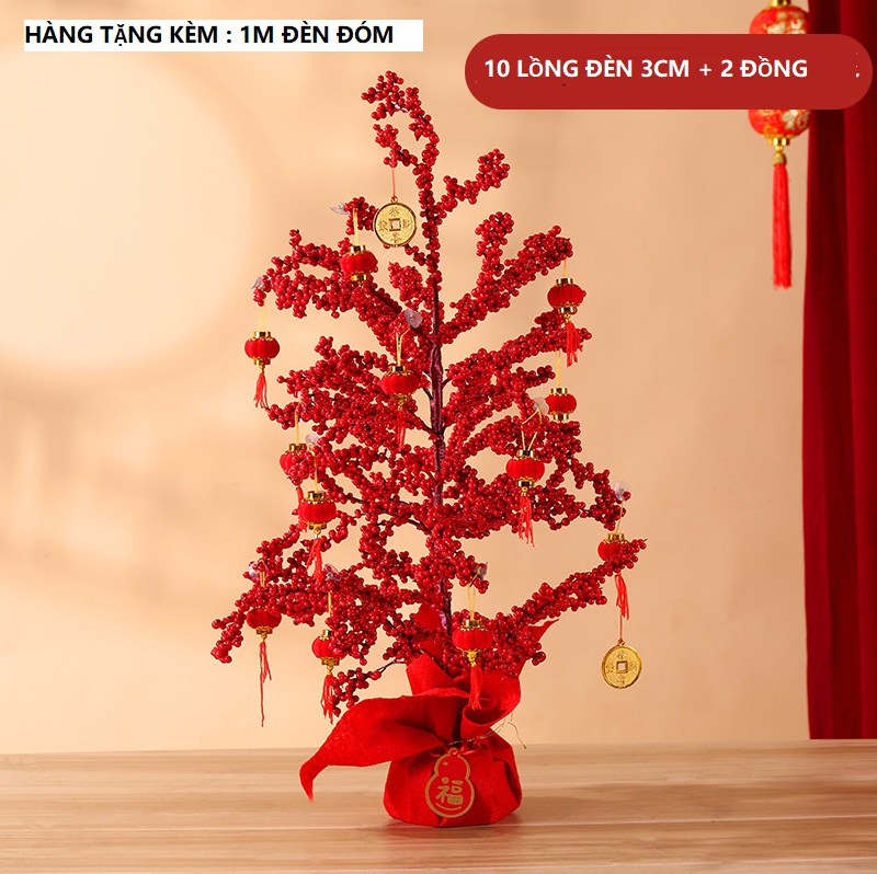Cây đào đông đỏ trang trí tết - kèm phụ kiện treo ngẫu nhiên