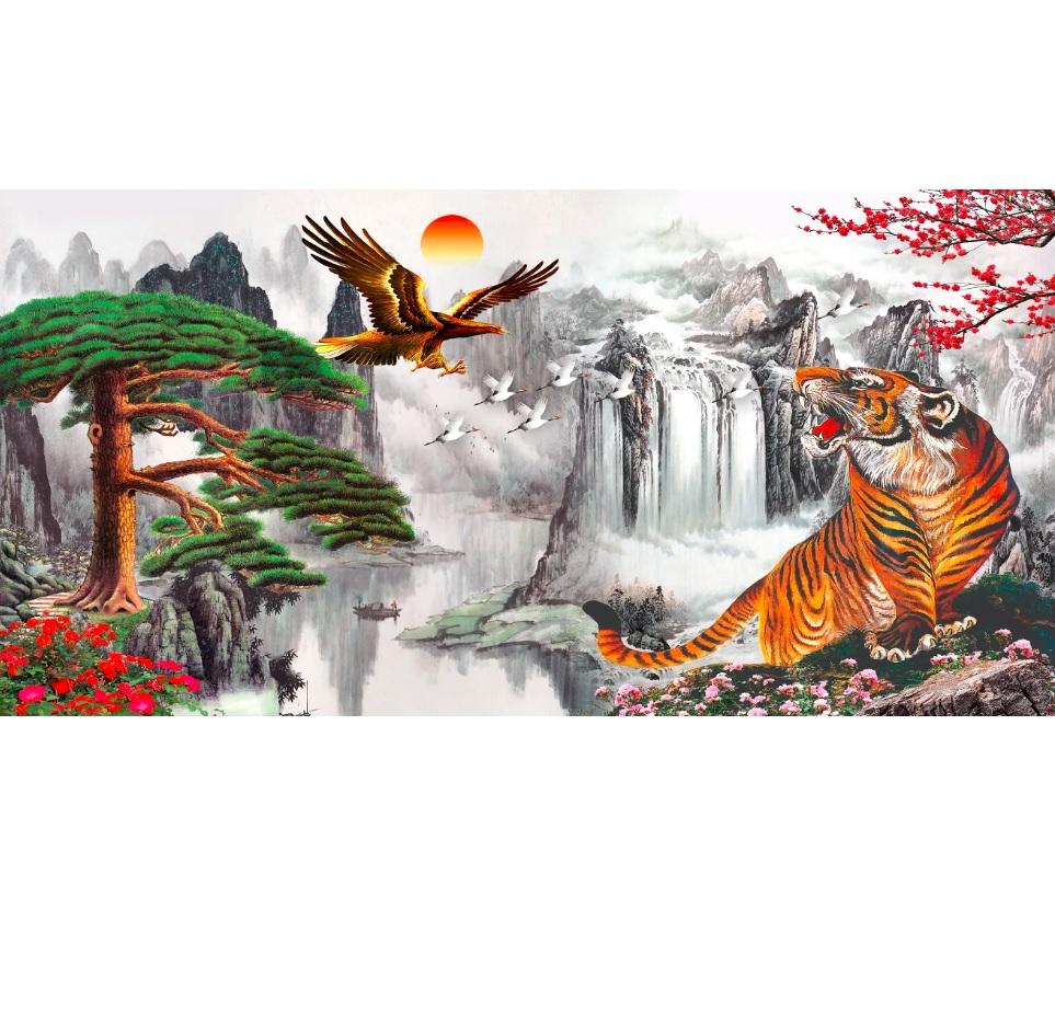 Tranh dán tường 3d vtc anh hùng tương ngộ ahtn-0001 kim sa 200 x 100 cm