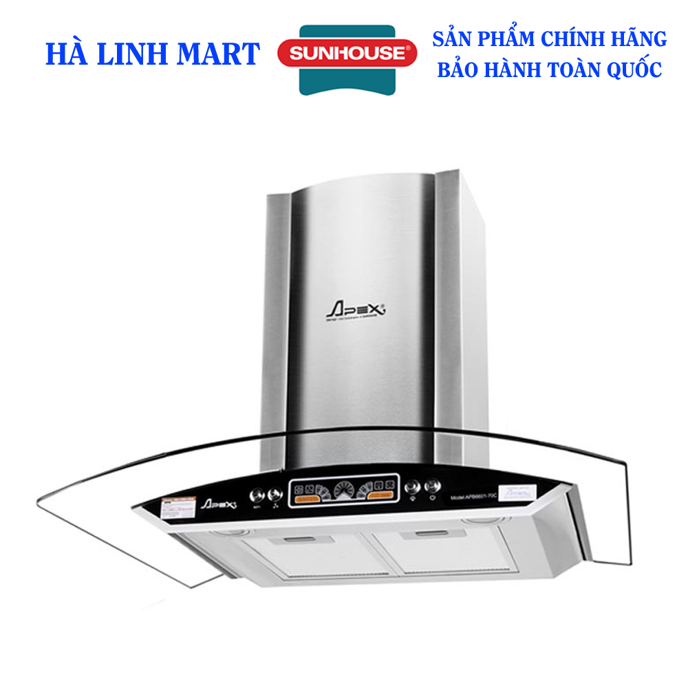Máy hút mùi kính cong sunhouse apex apb6601-70c - máy hút khói nhà bếp - bảo hành 18 tháng tại nhà