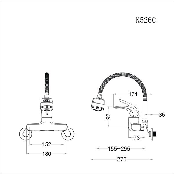 Vòi rửa bát gắn tường nóng lạnh K526C Caesar