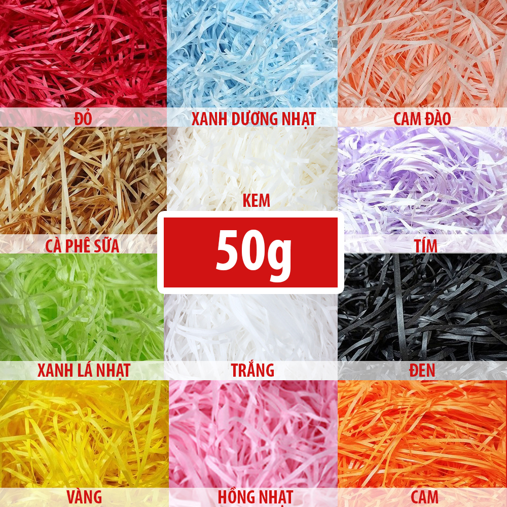 [ Đầy đủ màu hot] 50g Giấy Rơm Giấy Vụn Cắt Sợi Lót Hộp Quà Tặng - MixASale