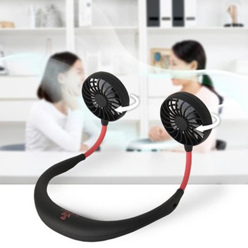 Quạt tích điện mini đeo cổ có cổng sạc USB