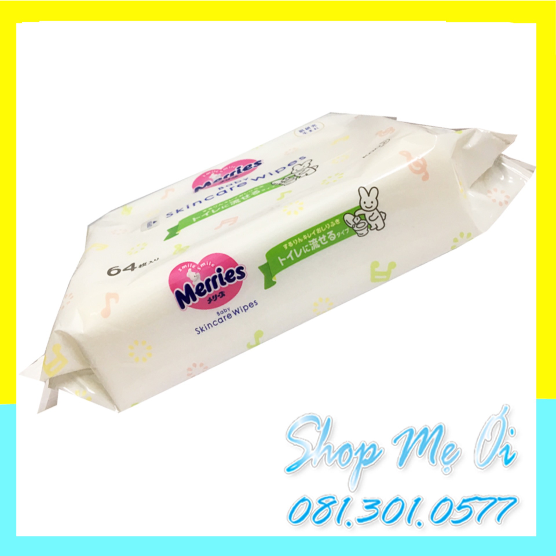 [Combo 3 gói] Khăn Giấy ướt Merries dưỡng da, tan trong nước (64 miếng/gói x 3 gói)
