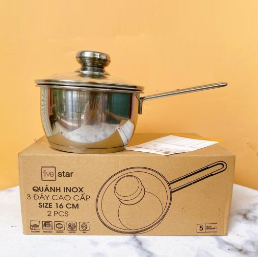 Quánh inox fivestar 16cm,18cm có nắp - quánh inox five-star