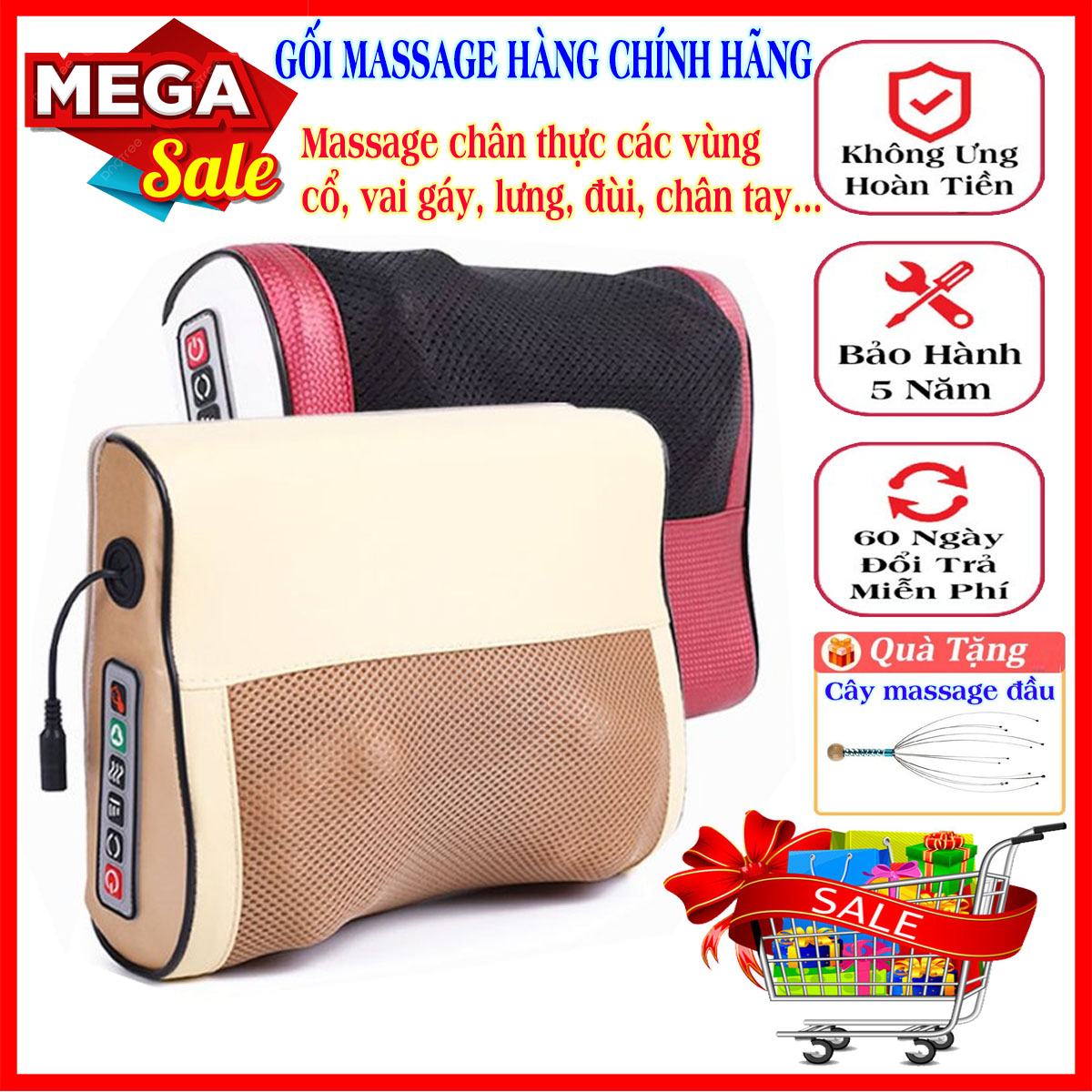 Gối massage hồng ngoại máy mát xa cổ vai gáy 24 bi có tính năng đảo chiều và tự động ngắt khi không sử dụng