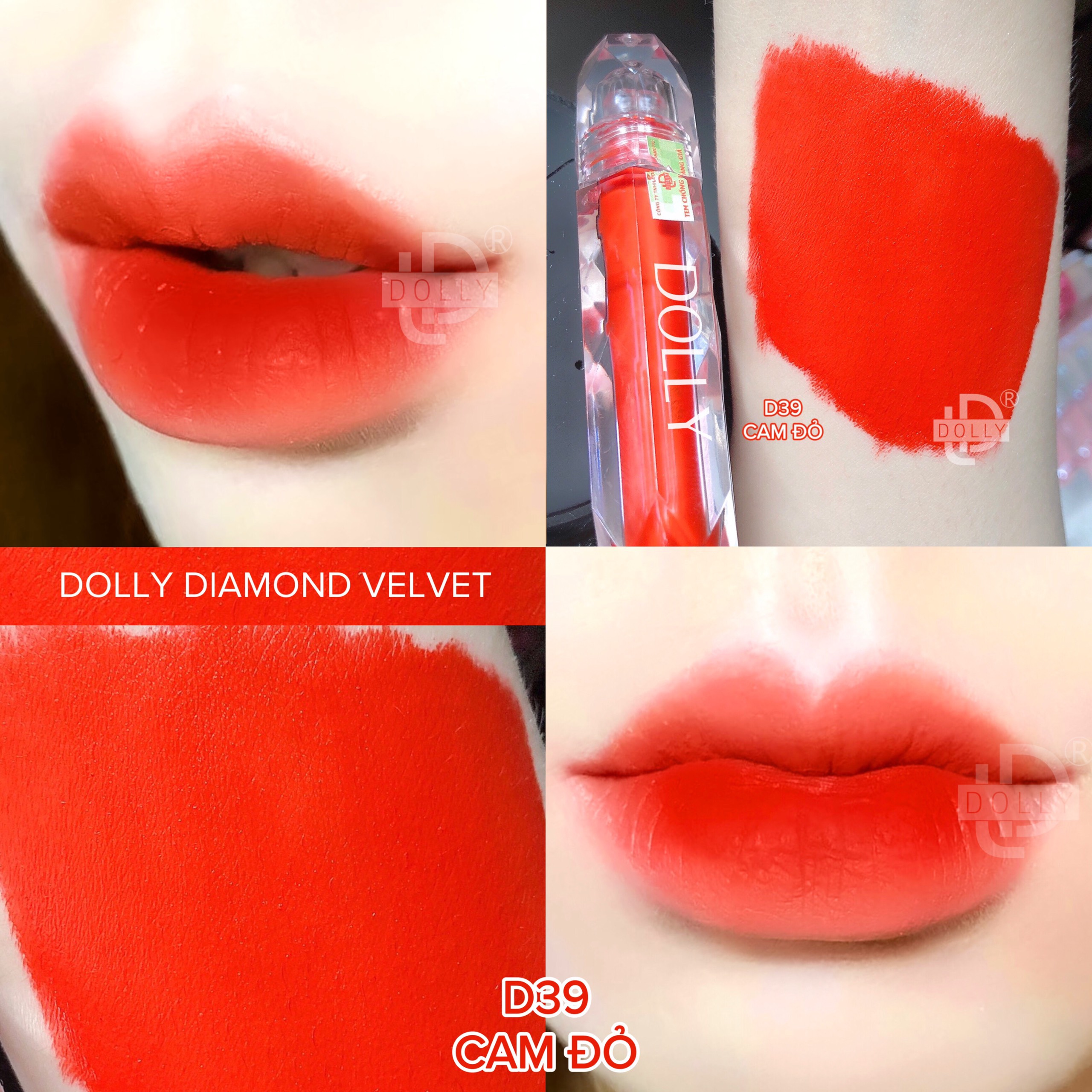 [ D39 Cam Đỏ ] - Son Kem Lì DOLLY DIAMOND Không Chì Cam Đỏ