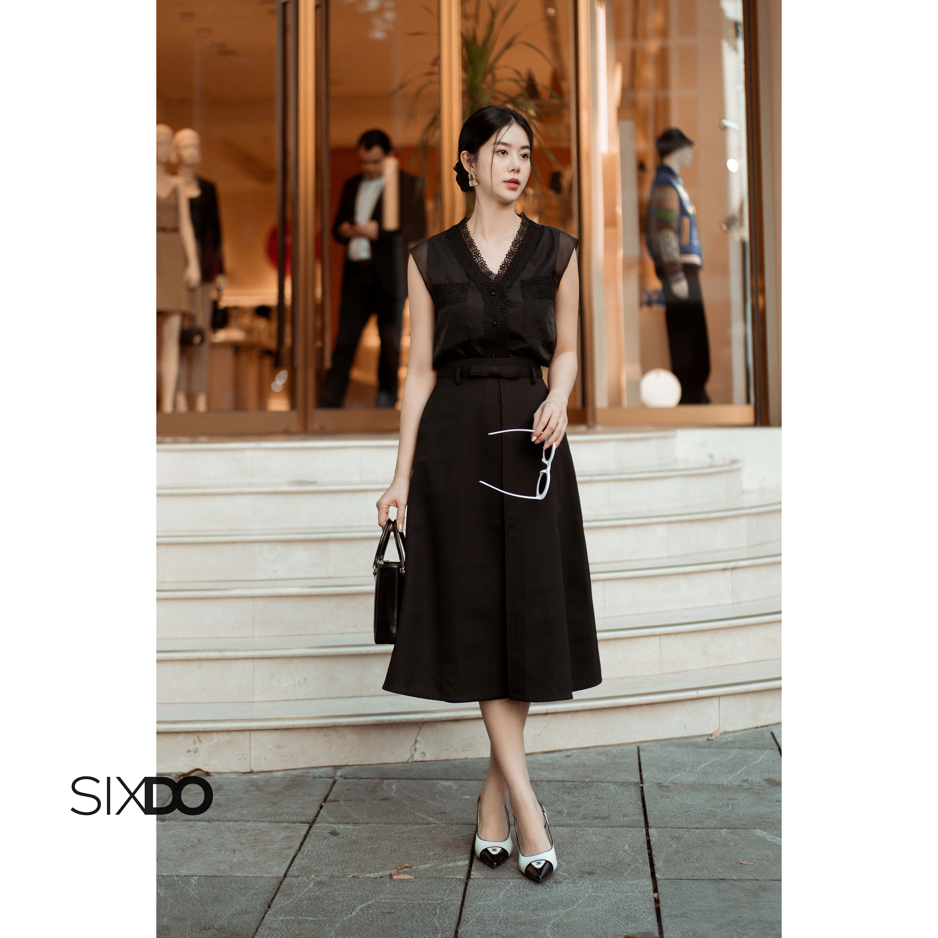 Áo kiểu nữ tơ organza sát nách SIXDO (Black Cap Sleeves Top)
