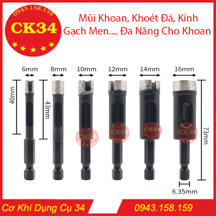 Mũi khoan đa năng, Mũi khoét gạch đá granit, gạch men, gốm, thủy tinh... 6-16mm Cho khoan