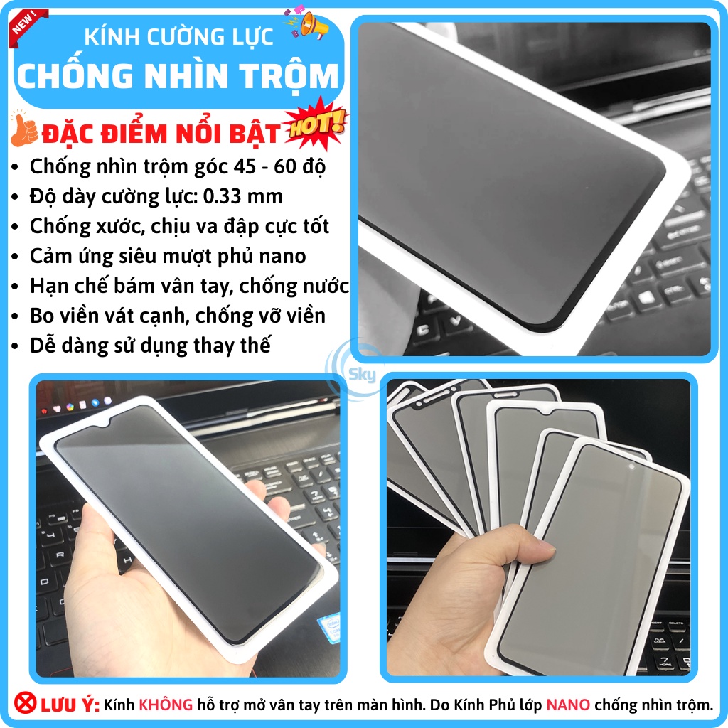 Cường lực chống nhìn trộm Oppo Reno 8 8z 7 7z 6 5G 6z 5 4 2f A5 A9 A17 A17K A16 A16K A15 A15s A57 A77s A95 A94 F11 Pro A93 A96 A53 A54 A55 A78 A98 A52 A92 A74 A91 A31 8T K3 A18