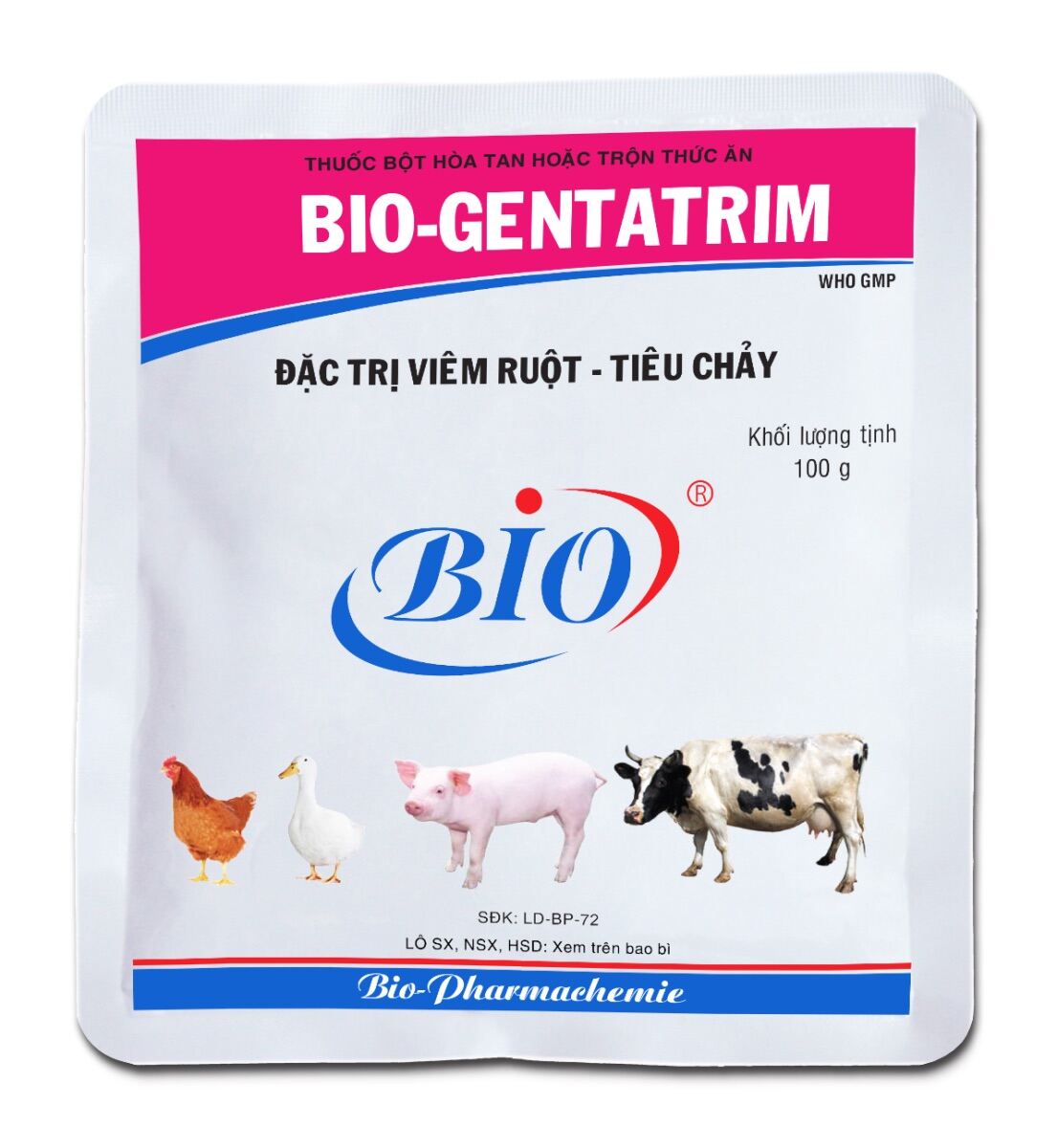 Bio Gentatrim 100g chuyên tri viem ruột, tiêu chảy trên Gia Súc • Gia Cầm.