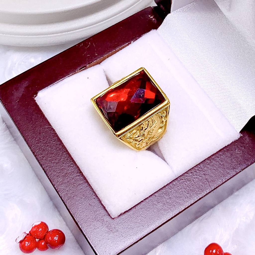Nhẫn nam mạ Vàng 24K mẫu đá đỏ N3