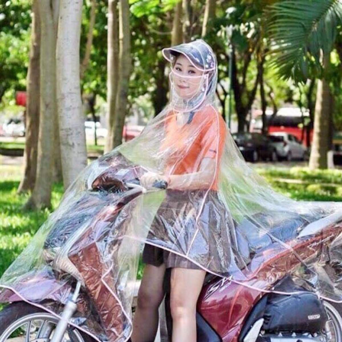 ÁO MƯA TRONG SUỐT 1 ĐẦU CÓ CHE MẶT