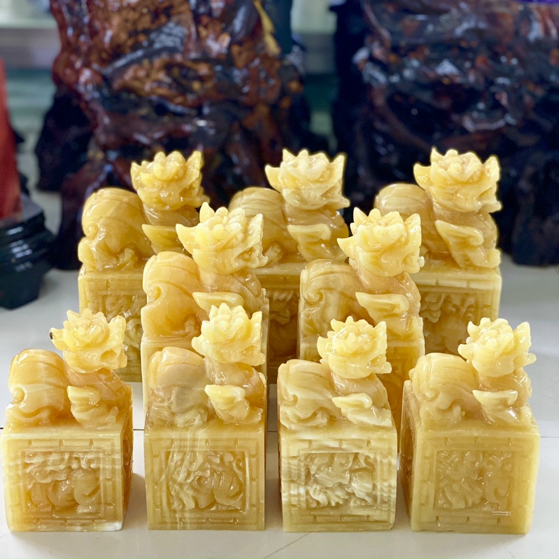 Ấn tỳ hưu phong thủy đá ngọc hoàng long - cao 10cm & 15cm & 16cm