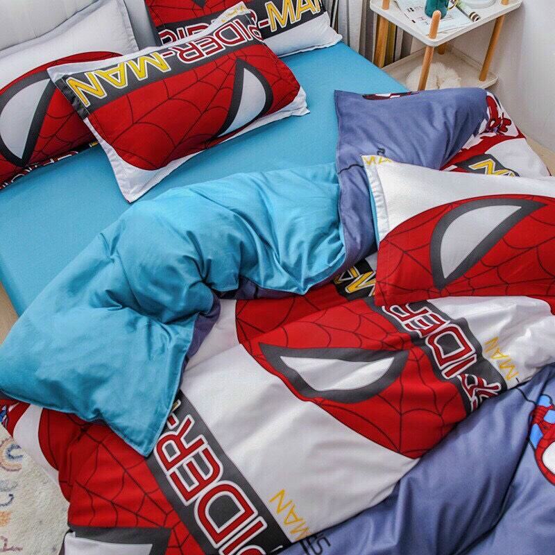 Bộ Chăn Ga Gối Cotton Poly - Spider Man ( 1 Drap + 2 Vỏ Gối Nằm + 1 Vỏ Chăn ) Tiệm Nhà Cá