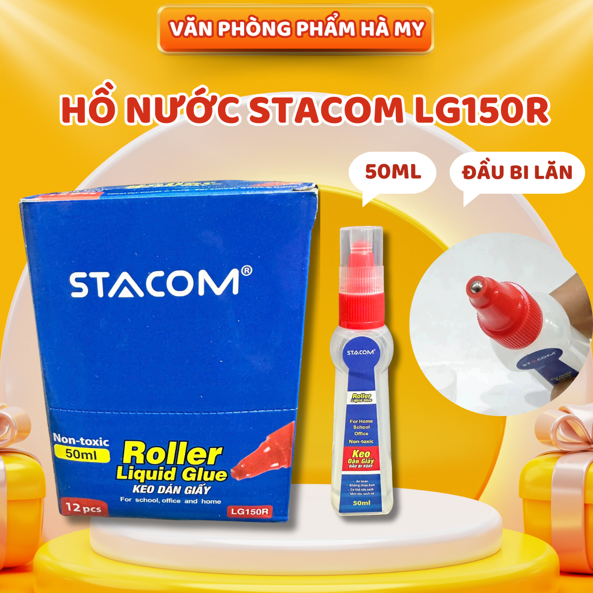 Keo hồ nước đầu bi lăn - 50ml Stacom LG150R cơ chế bi đẩy thuận tiện