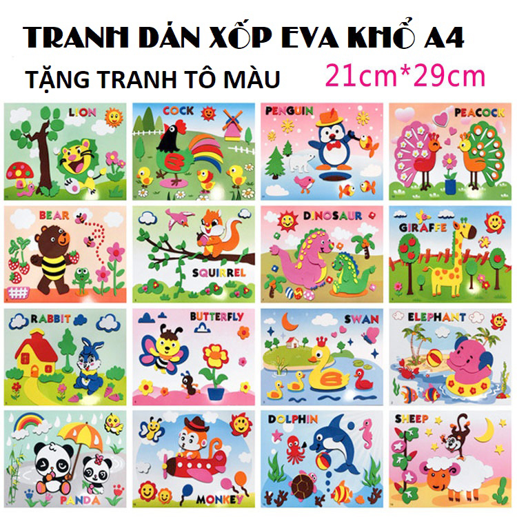 [Chọn mẫu] Tranh dán xốp EVA khổ A4 - Đồ chơi thủ công cho bé