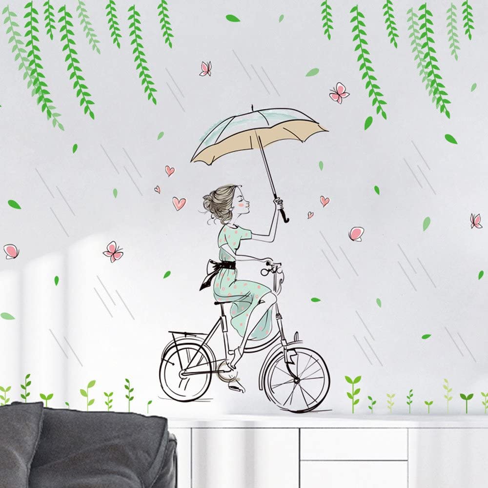 DECAL DÁN TƯỜNG CÔ GÁI ĐI MƯA