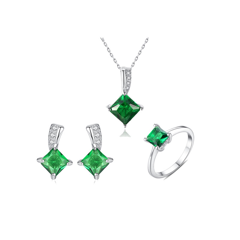 Bộ Trang Sức Bạc Ngọc Lục Bảo Quyền Quý, Combo Bộ 3 Món Nữ Trang Bạc Xi Vàng Trắng Cao Cấp - BDM2310 - Bảo Ngọc Jewelry