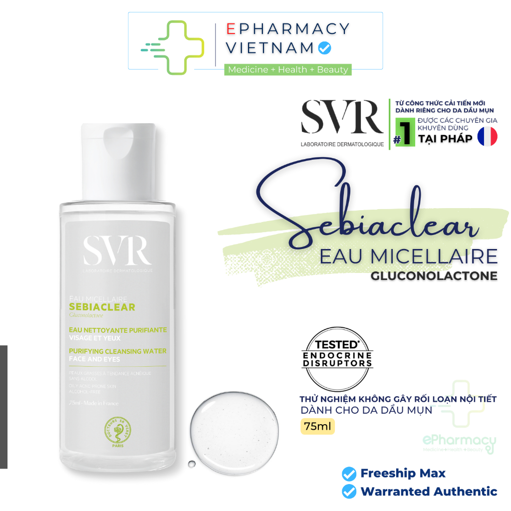 Nước tẩy trang dành cho da dầu mụn, nhạy cảm SVR Sebiaclear Eau Micellaire 75ml - 400ml