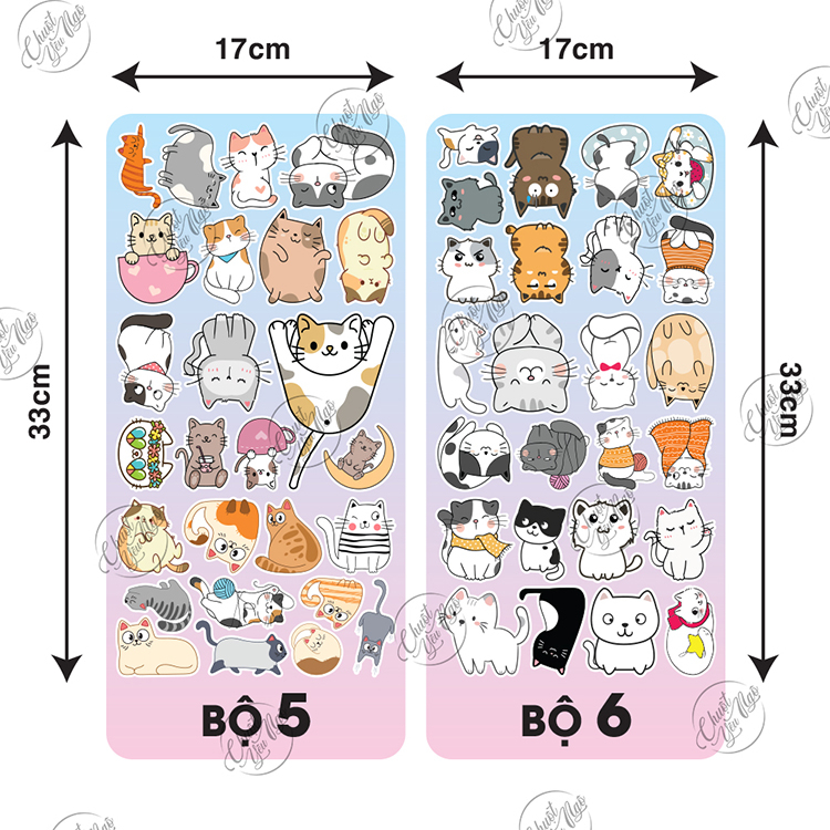 Bộ sticker con mèo dễ thương trang trí nón bảo hiểm laptop chất liệu chống thấm nước