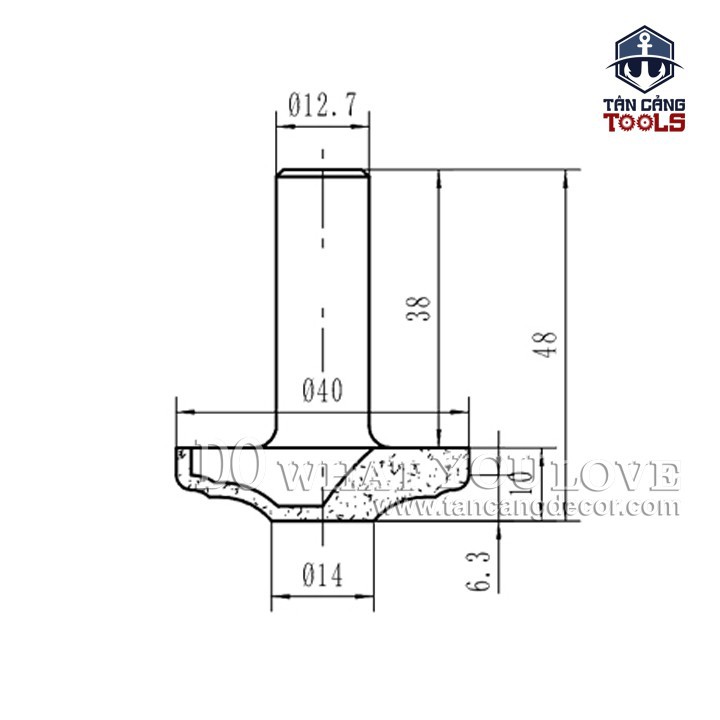 Mũi Router Đánh Pano Tủ Tideway 40 mm Cốt 12.7 mm