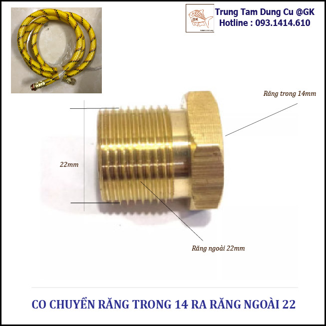 Co chuyển ren ngoài 22mm sang ren trong 14mm – phụ kiện máy rửa xe – khớp nối chuyển ren – đầu nối ren 22mm