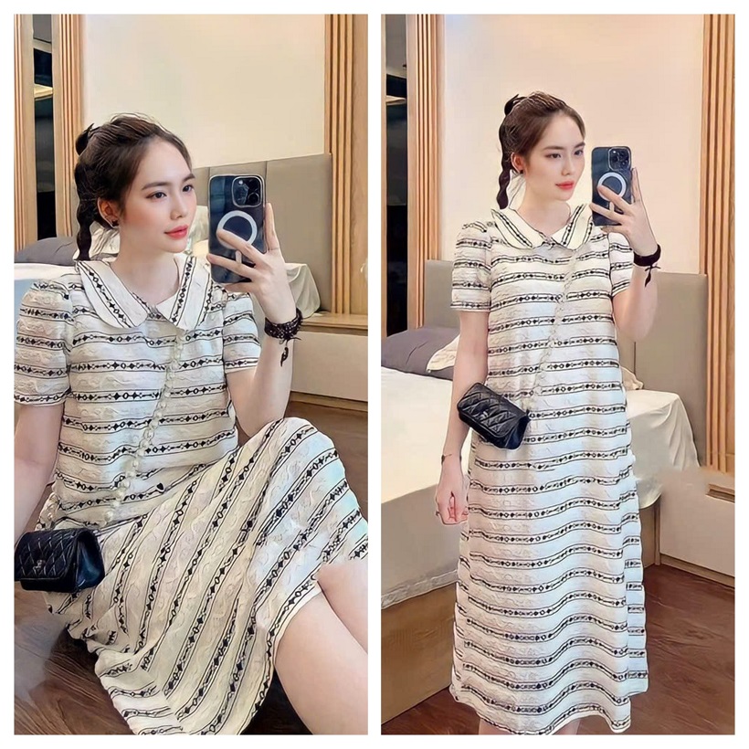 Váy bầu giá rẻ-đầm bầu đẹp suông dáng dài cổ sơ mi xinh xắn