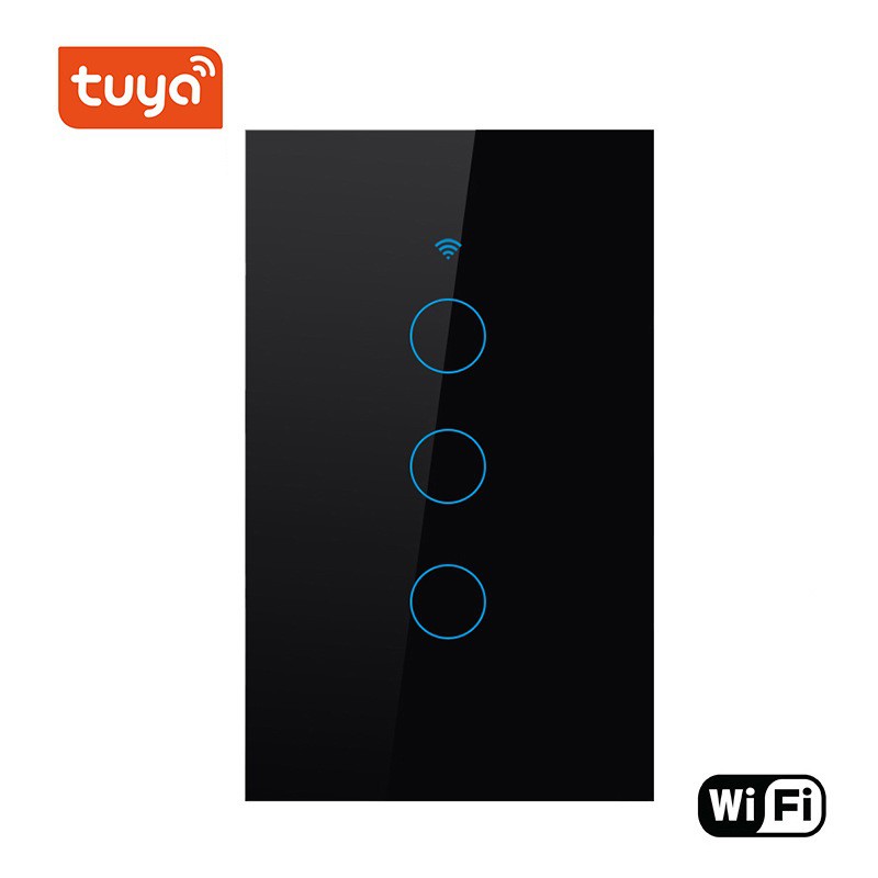 CÔNG TẮC THÔNG MINH WIFI RF433 TUYA 3 NÚT HÌNH CHỮ NHẬT ĐEN