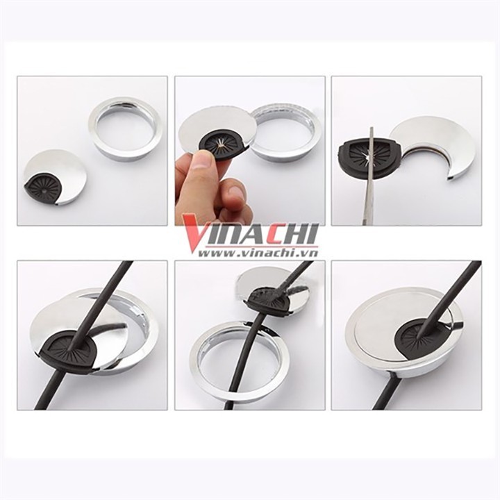 Nắp luồn dây điện tròn ghi - 70-58mm