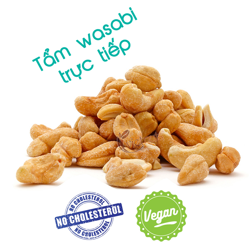 Vietnuts - Hạt điều wasabi hộp 200g - phong cách chuẩn Nhật Bản, cay nồng giòn rụm - hạt dinh dưỡng tốt cho sức khỏe