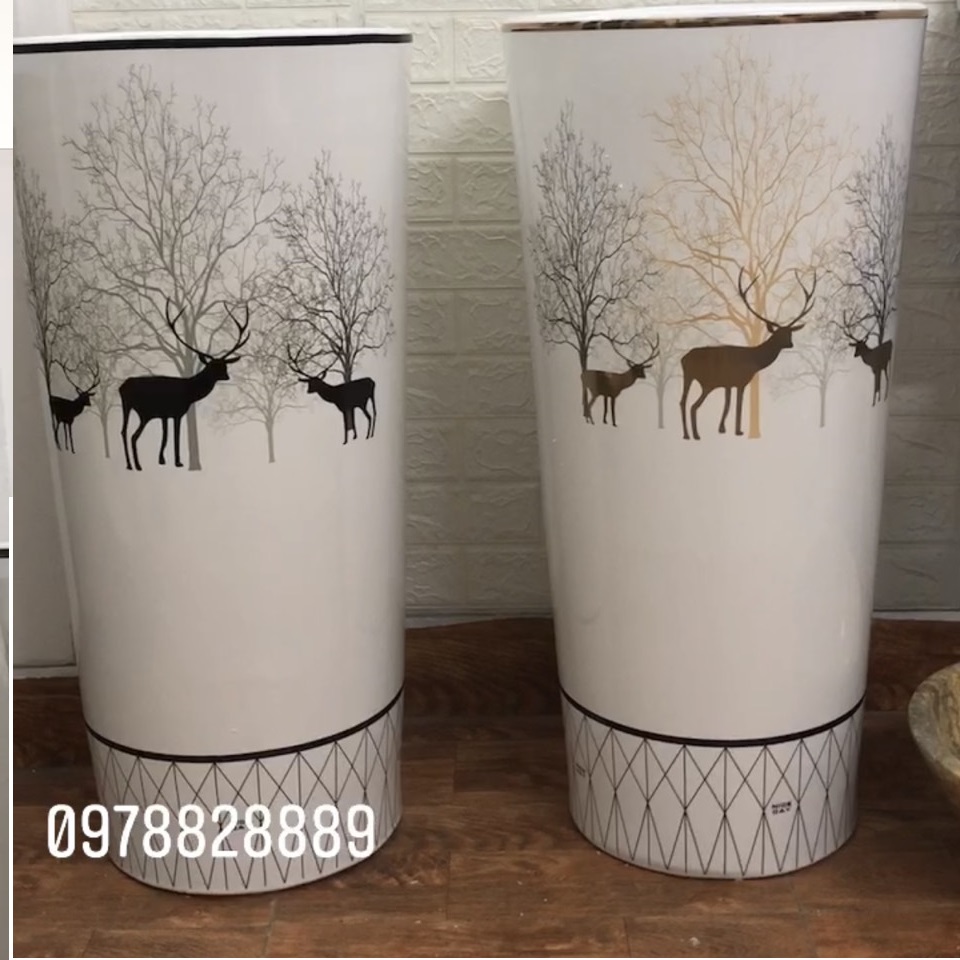 CHẬU RỬA MẶT, LAVABO CHÂN ĐỨNG, TRỤ TRÒN LIỀN KHỐI HÌNH HƯƠU NAI LỘC PHÁT GROVES GRLL0 (41x41x83)