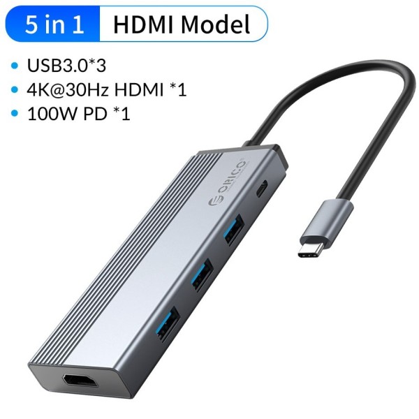 Bộ Hub chuyển đổi chia cổng 8 trong 1 Orico USB type C kép sang HDMI USB 3.0 Gigabit RJ45 dành cho Macbook Pro