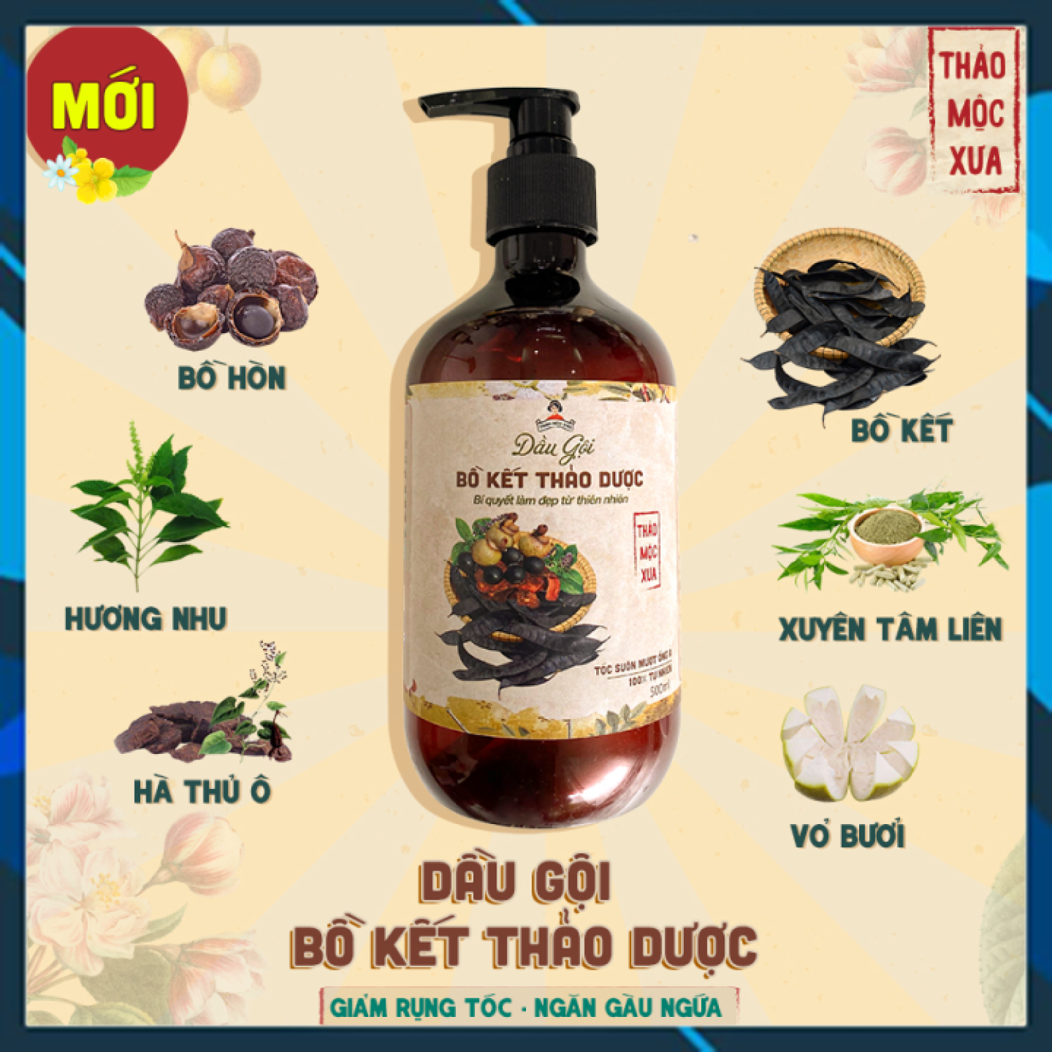 Dầu gội đầu thảo dược bồ kết mộc xưa 500g
