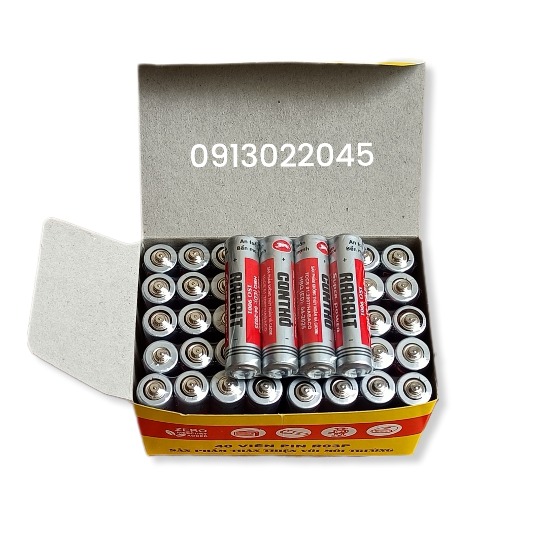 Hộp 40 viên pin Con thỏ AA, AAA (Pin AA to hơn AAA)