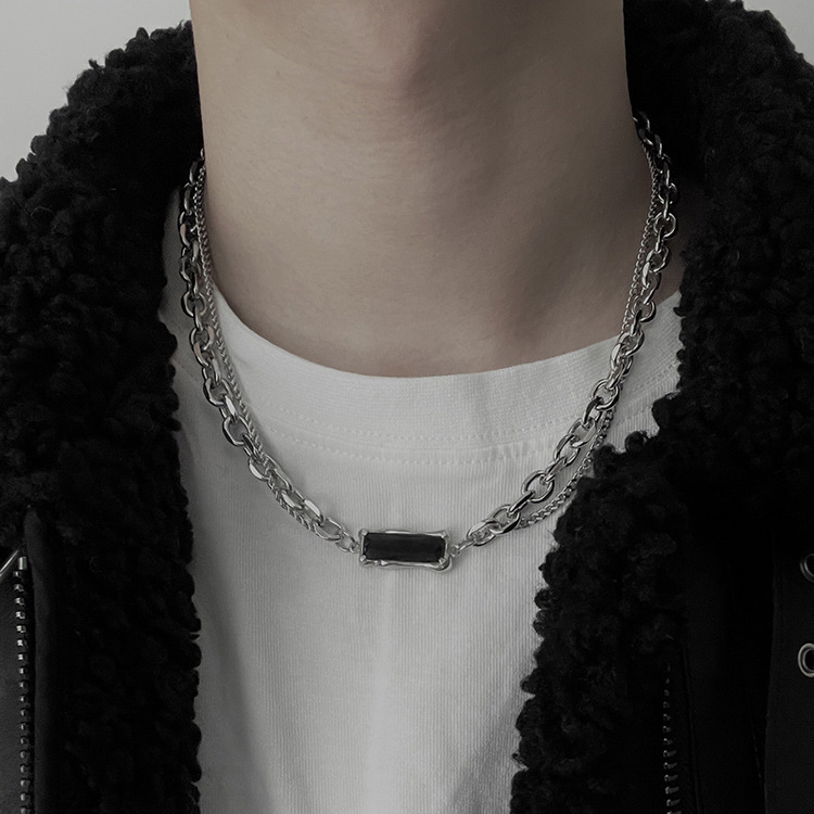Black Diamond Double layer men's bracelet & chain combo