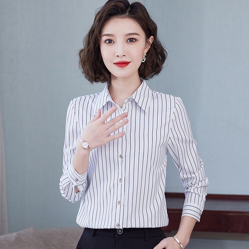 [HCM]Áo Sơ Mi Nữ Tay Dài Phối sọc đen trắng Mẫu Mới Mã KS324 Thời trang EMEY LUXURY Chất vải mềm mại Thiết kế nữ tính Không Kém Phần Sang Trọng