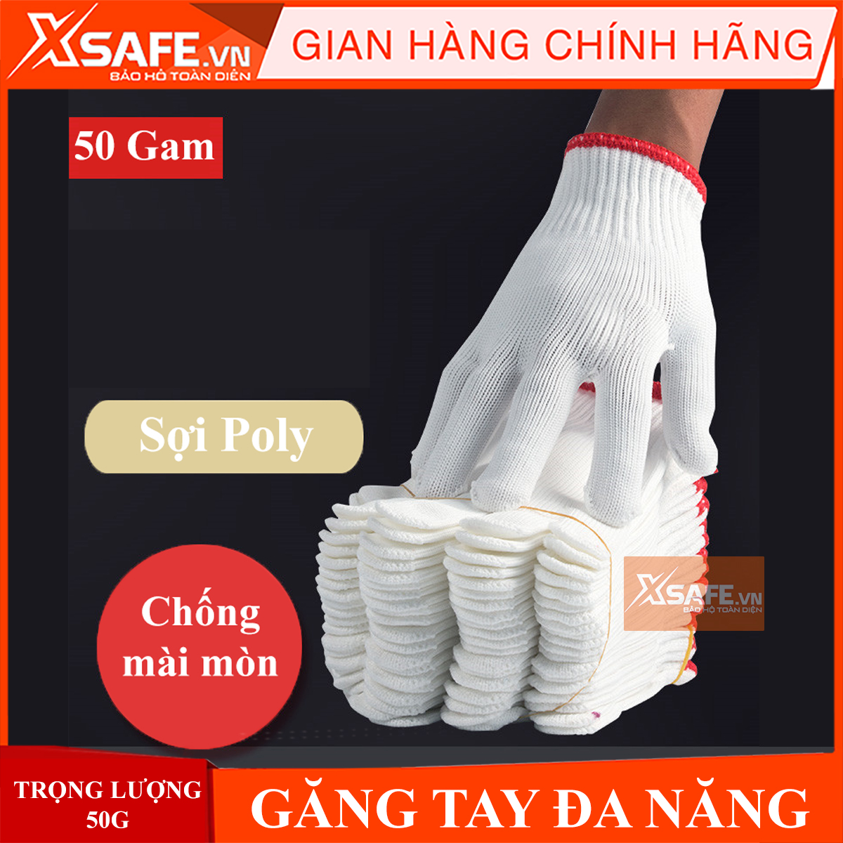 Găng tay bảo hộ sợi poly 50g ôm sát bàn tay, chống trơn trượt, chống giãn, thao tác linh hoạtGăng tay bảo hộ lao động