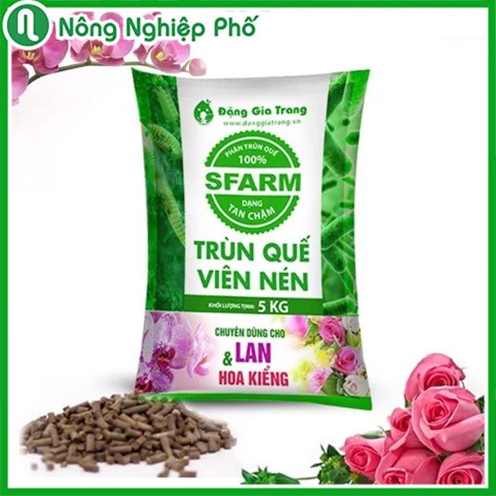 Phân trùn quế viên nén Sfarm chuyên dùng cho hoa lan và cây kiểng - Túi 5kg - Nông Nghiệp Phố