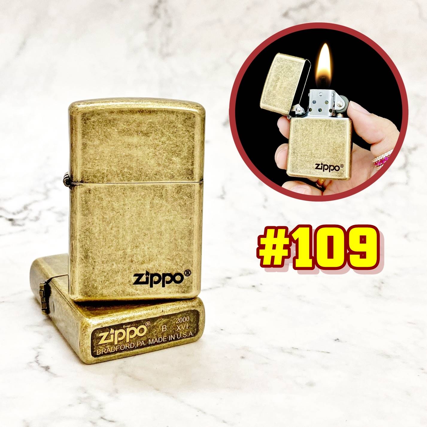 Bật lửa Zippo Vàng cổ trơn bóng(Xài xăng) Mốc đáy đời la mã 2000