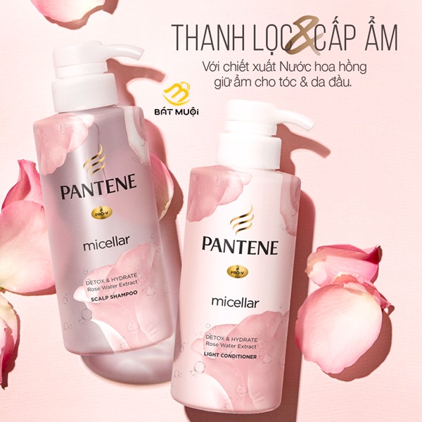 Dầu gội Pantene Micellar chiết xuất nước hoa hồng 530ml - BAT MUOI