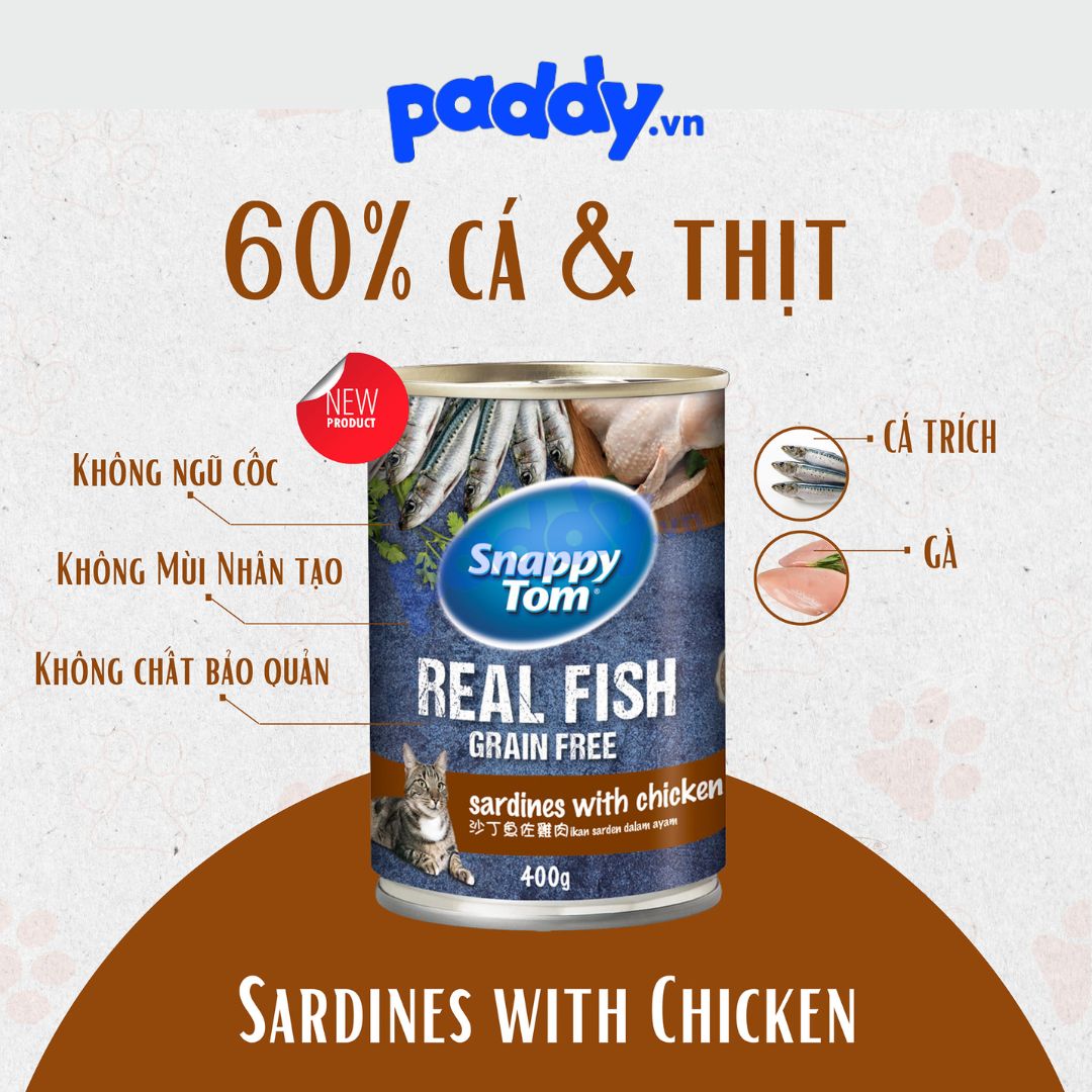 [Combo 12] Pate Cho Mèo Snappy Tom Real Fish Lon 400g